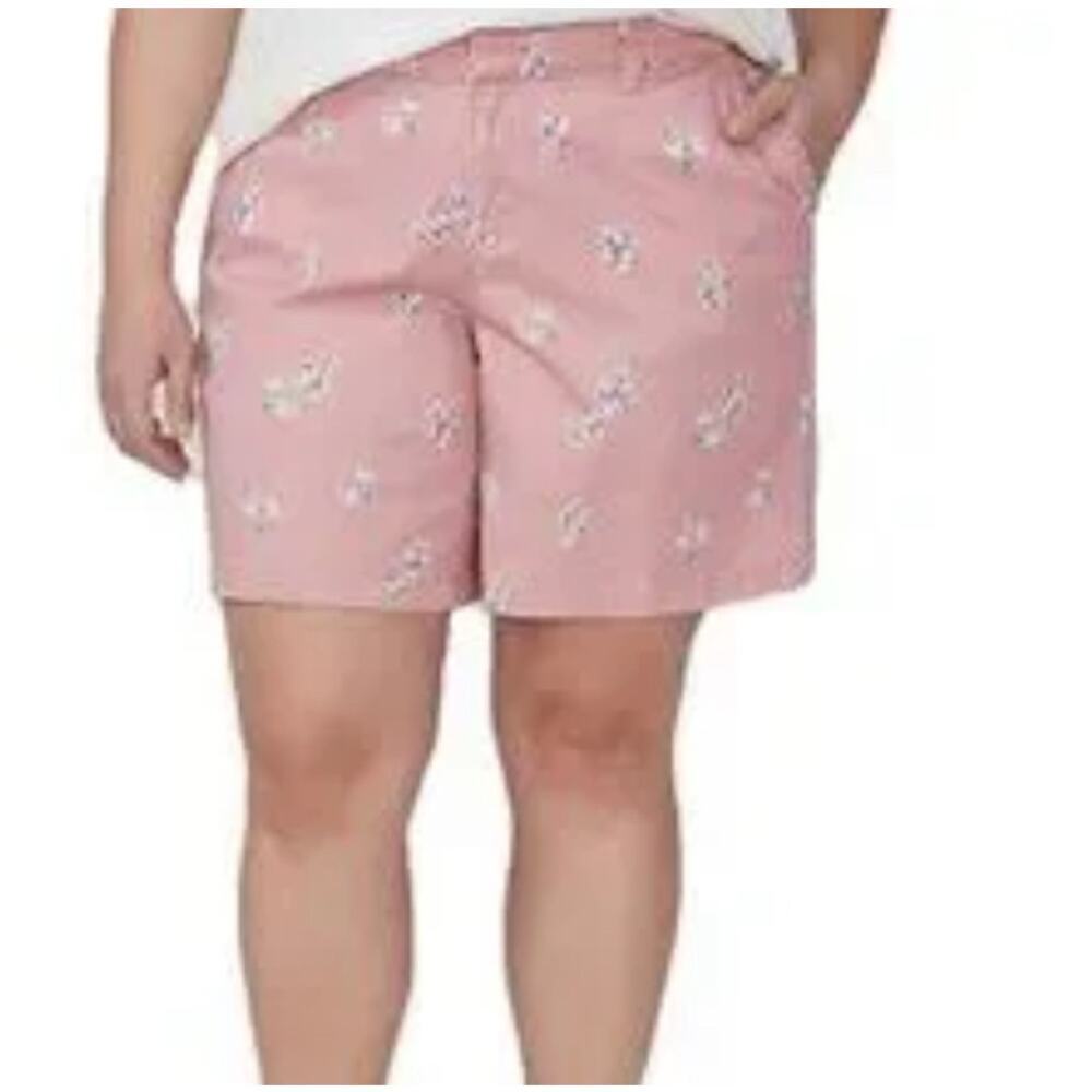 Lane Bryant Pink Floral Shorts Size 18 Ruffle Pockets‎ 5” Causal Spring Summer